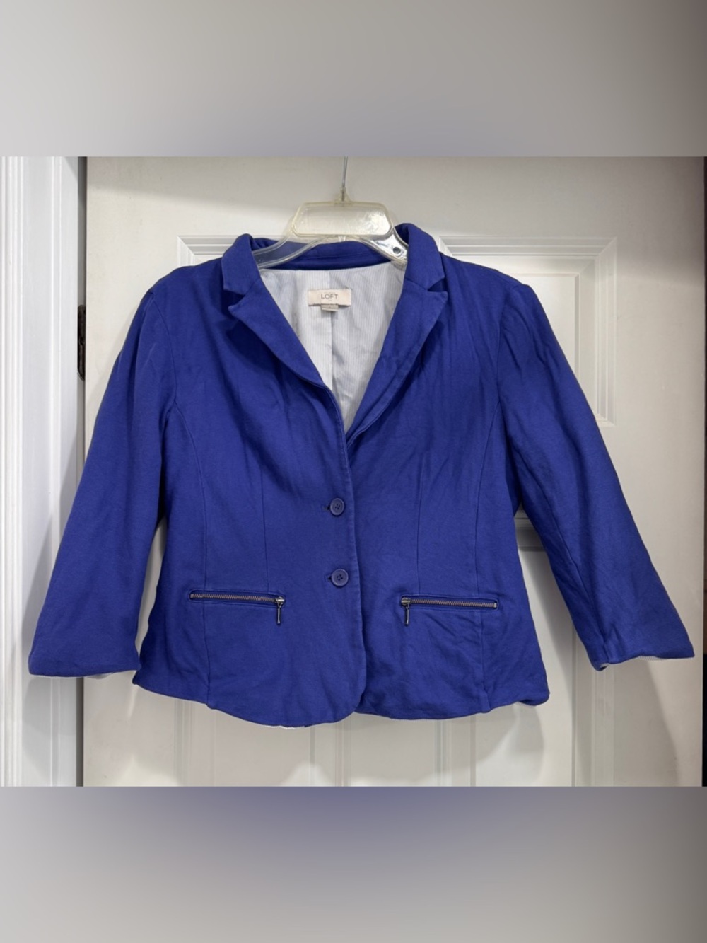LOFT Cobalt Blue Women's Two-Button Blazer with Zipper Pockets